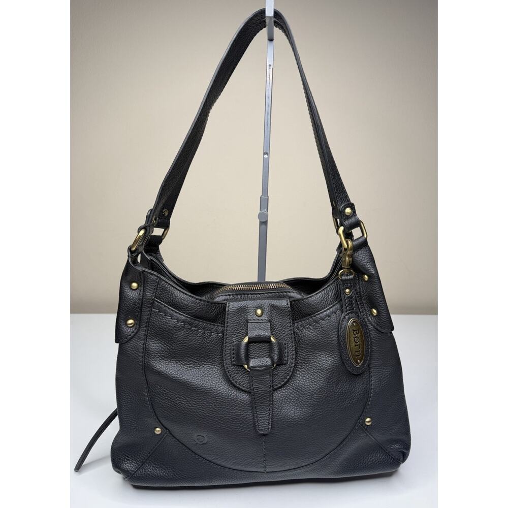 Born Hobo Bag Black Pebble Leather Dual Strap Zip Top Slouchy Satchel Purse